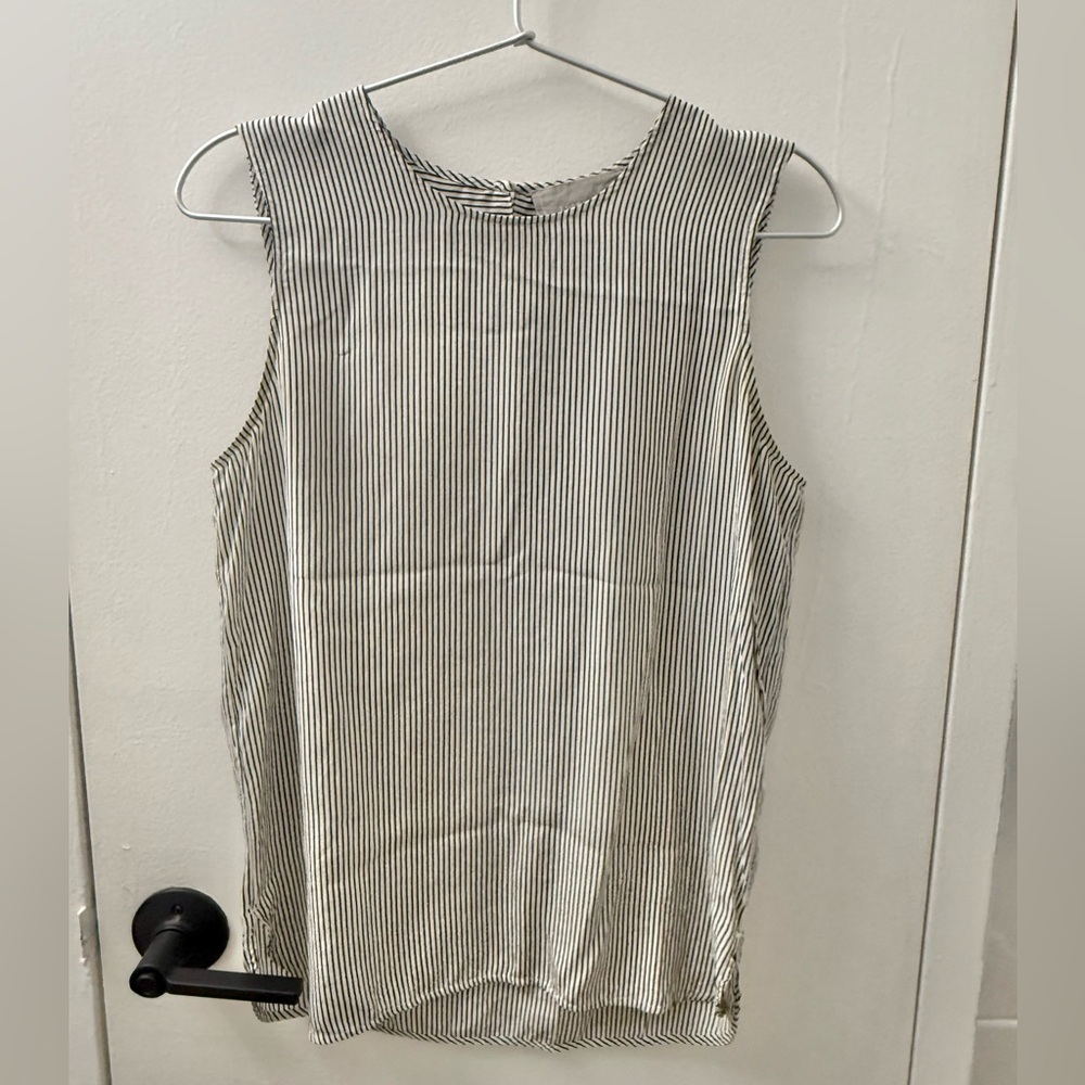Everlane Black and White Striped Silk Tank Blouse Top